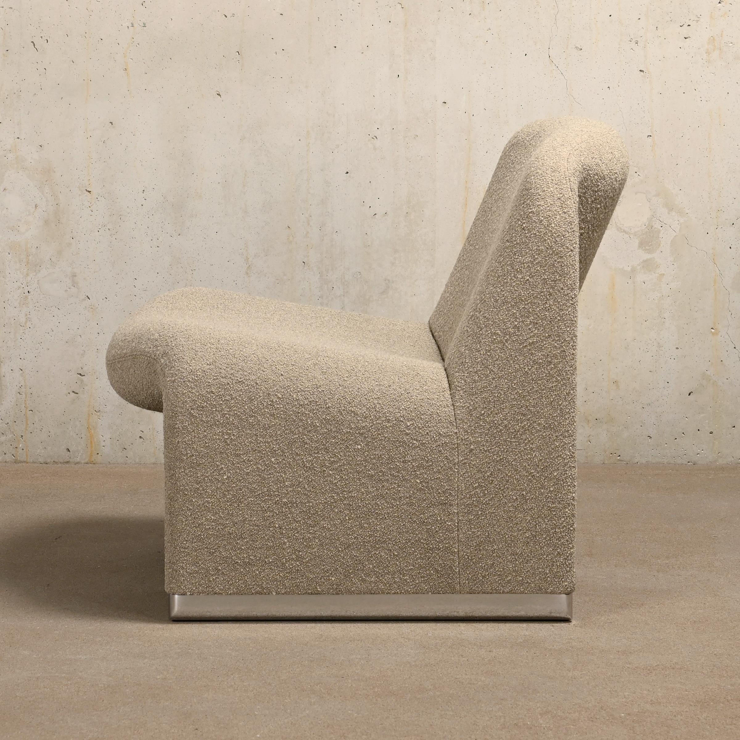 Giancarlo Piretti Alky Lounge Chair in Stone Grey Bouclé Wool, Anonima Castelli For Sale 1