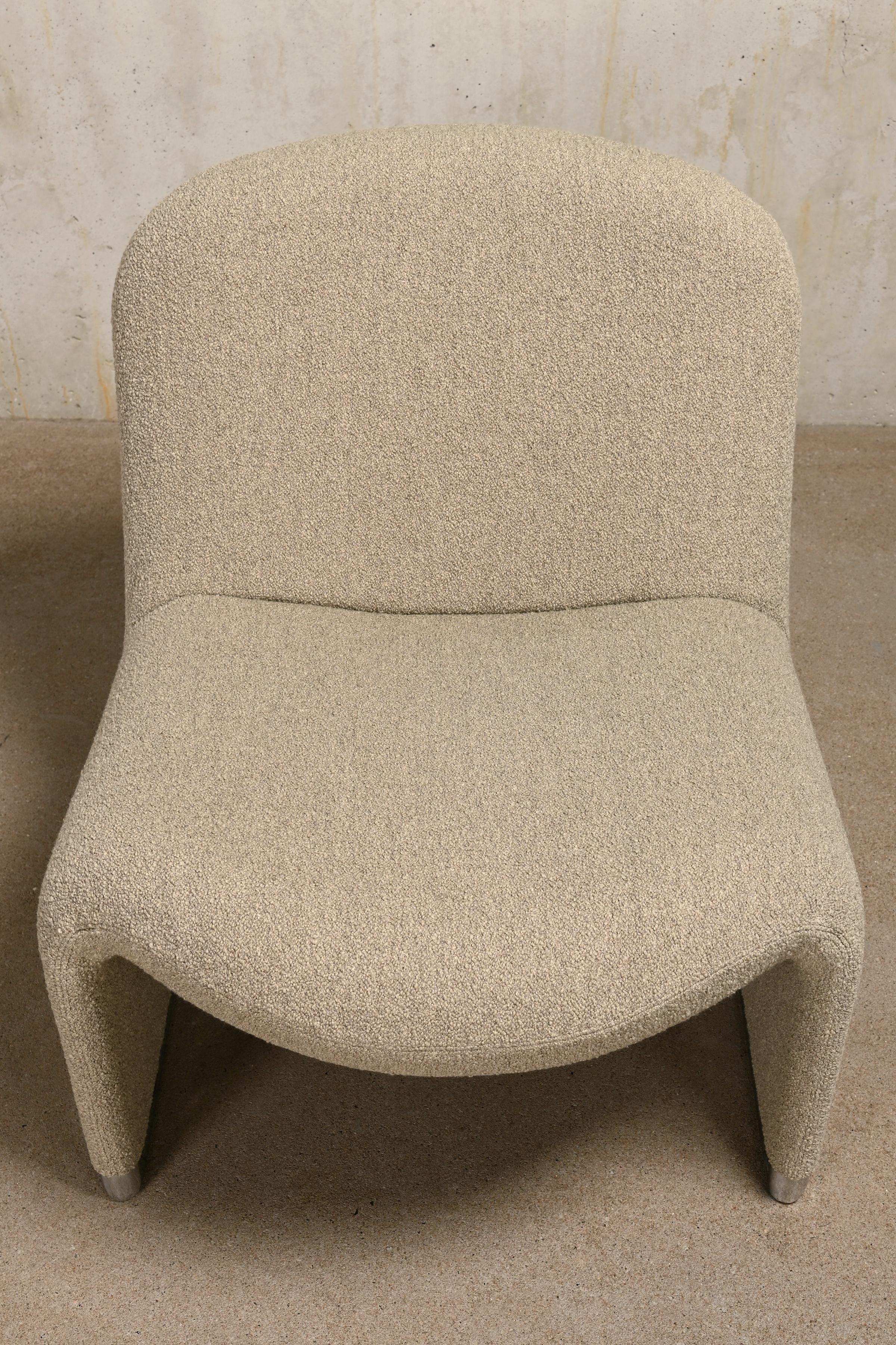 Giancarlo Piretti Alky Lounge Chair in Stone Grey Bouclé Wool, Anonima Castelli For Sale 2