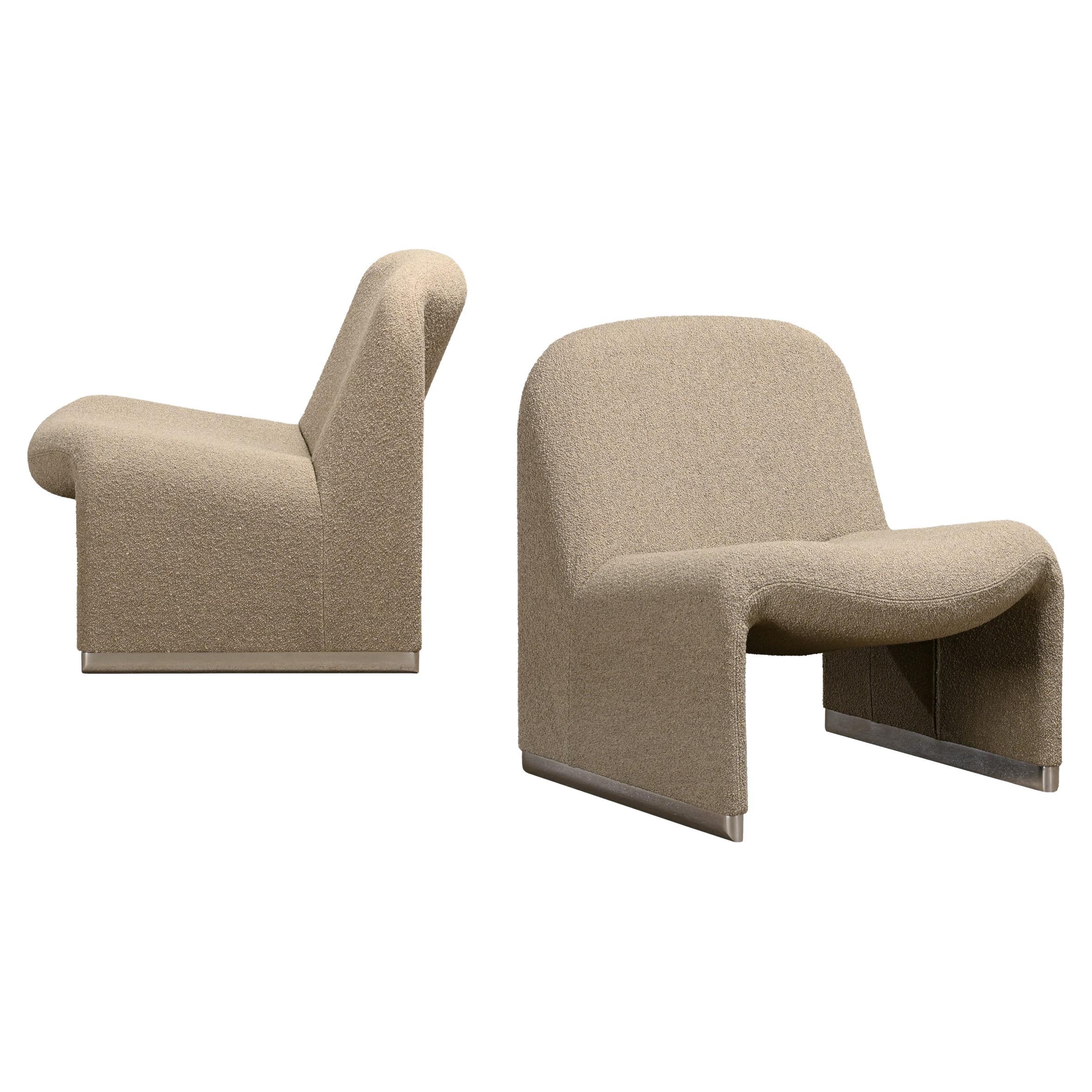 Giancarlo Piretti Alky Lounge Chair in Stone Grey Bouclé Wool, Anonima Castelli For Sale