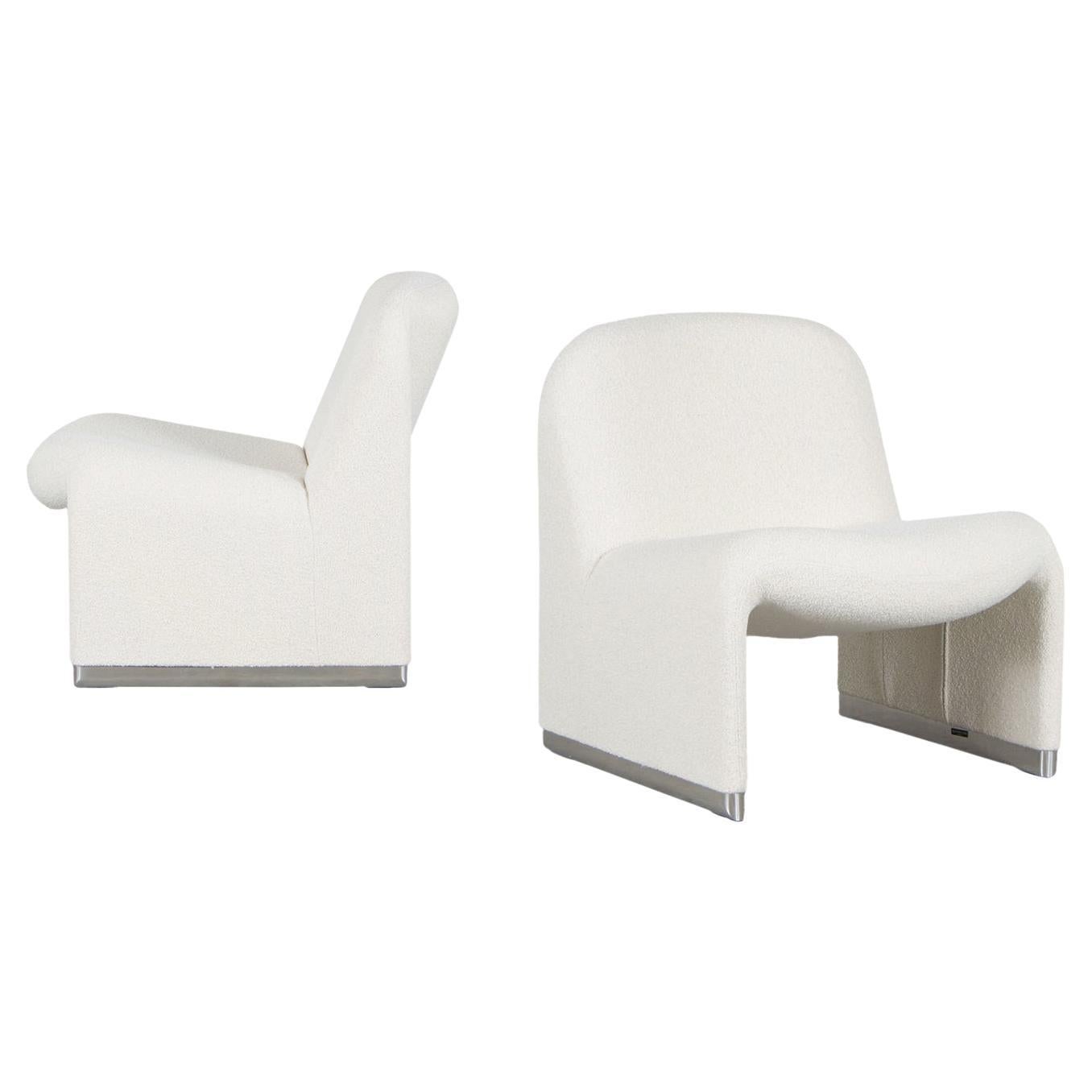 Giancarlo Piretti Alky Lounge Chairs Paar aus Bouclé-Wolle, Anonima Castelli