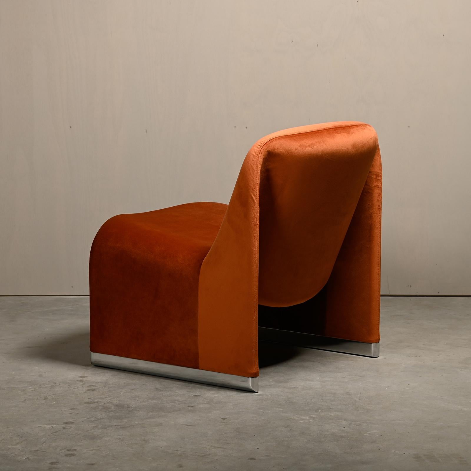 Italian Giancarlo Piretti Alky Pair Lounge Chair in Brown Velvet for Castelli, Italy For Sale
