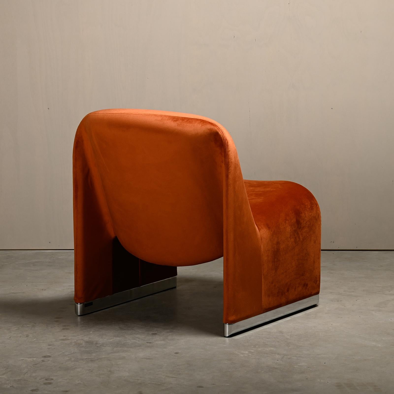 Mid-20th Century Giancarlo Piretti Alky Pair Lounge Chair in Brown Velvet for Castelli, Italy For Sale