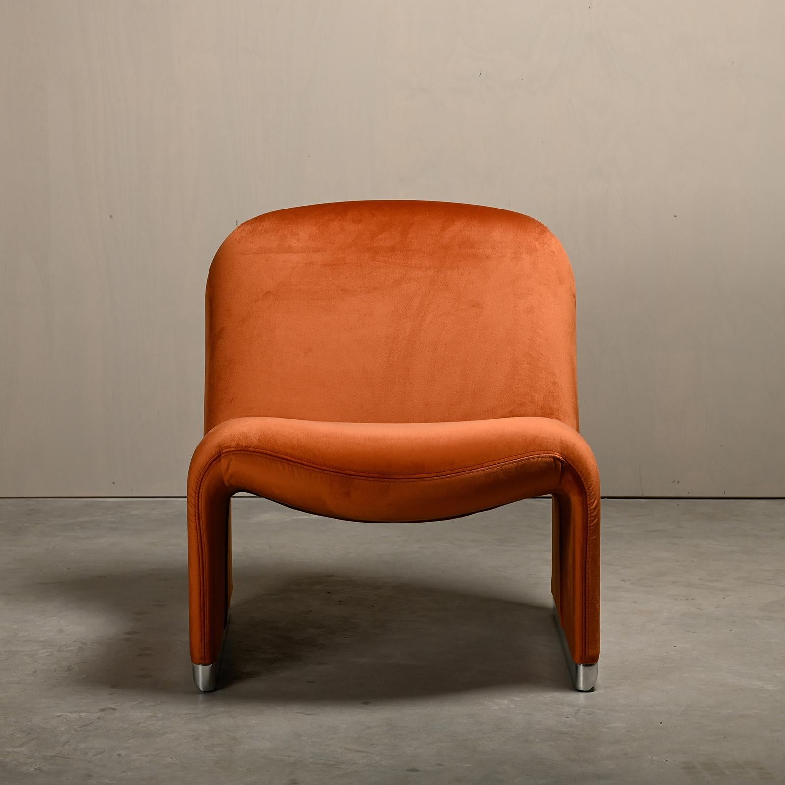 Giancarlo Piretti Alky Pair Lounge Chair in Brown Velvet for Castelli, Italy For Sale 2