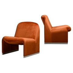 Giancarlo Piretti Alky Pair Lounge Chair in Brown Velvet for Castelli, Italy