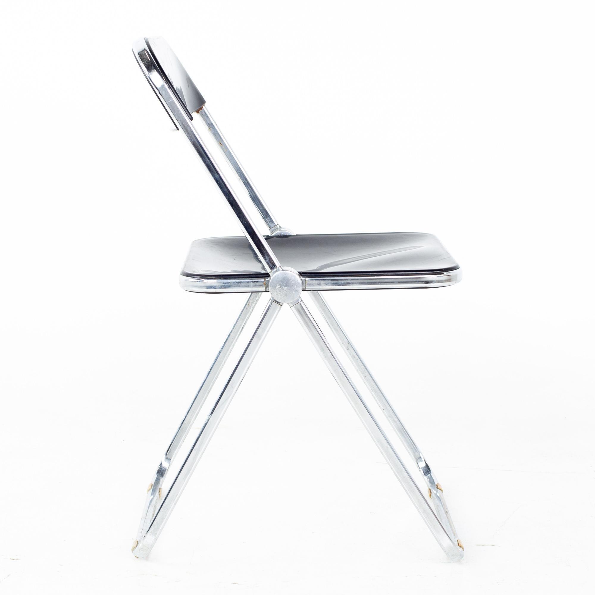 Chrome Giancarlo Piretti Anonima Castelli Style MCM Smoked Lucite Folding Chair Set 3 For Sale