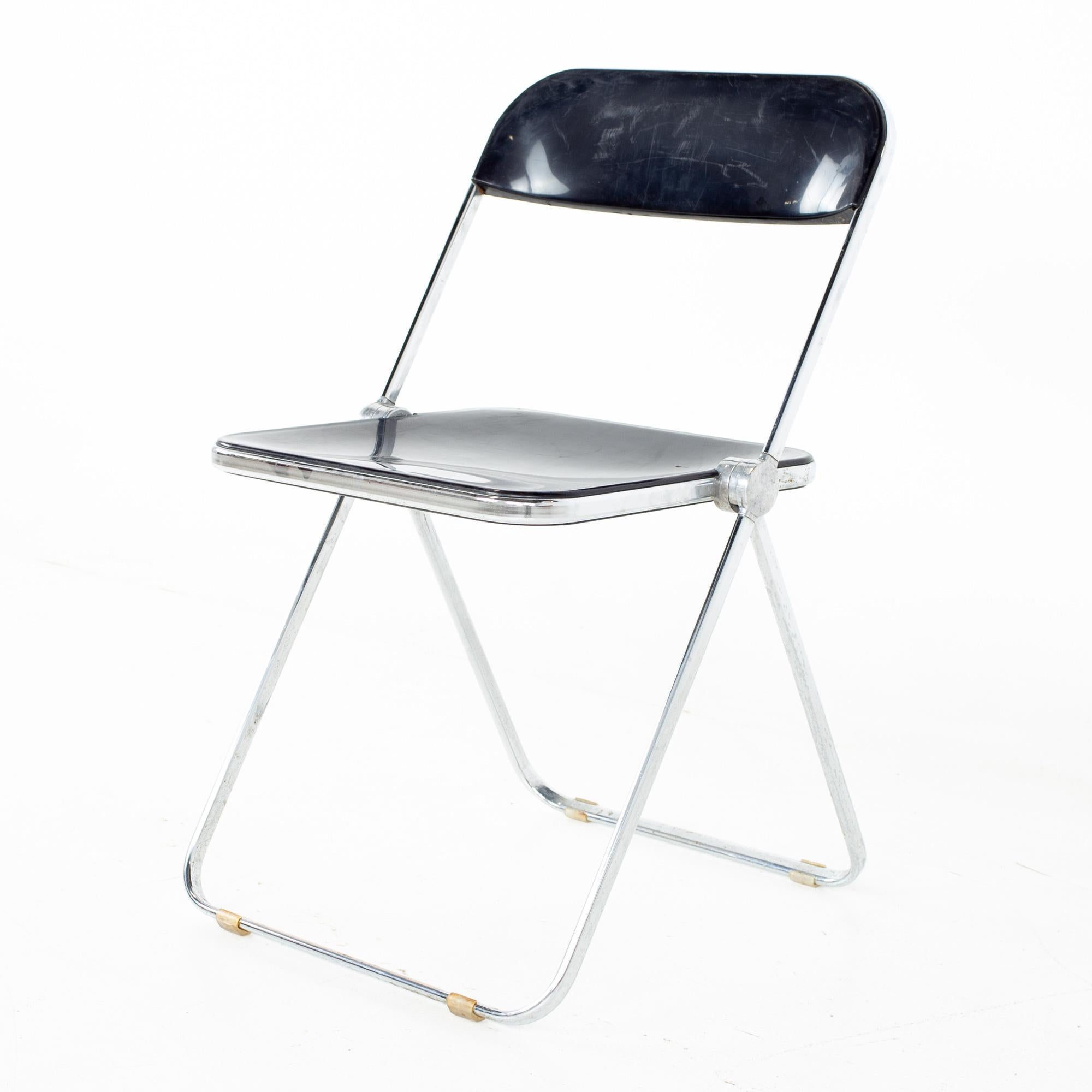 Mid-Century Modern Giancarlo Piretti Anonima Castelli Style MCM Smoked Lucite Folding Chair Set 3 For Sale