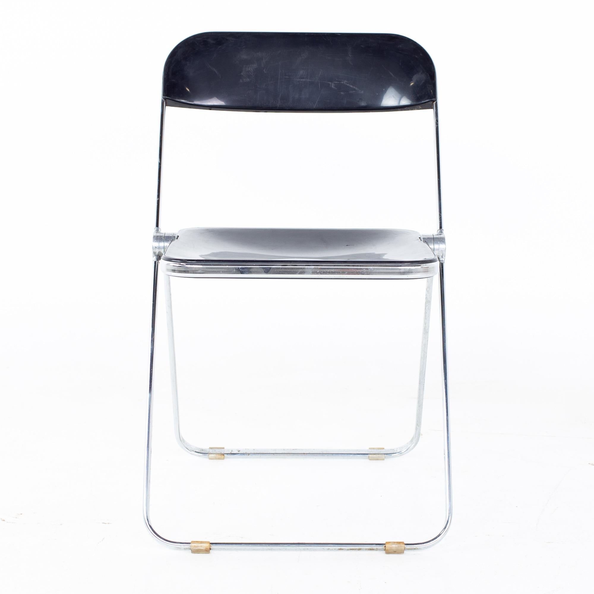 Italian Giancarlo Piretti Anonima Castelli Style MCM Smoked Lucite Folding Chair Set 3 For Sale