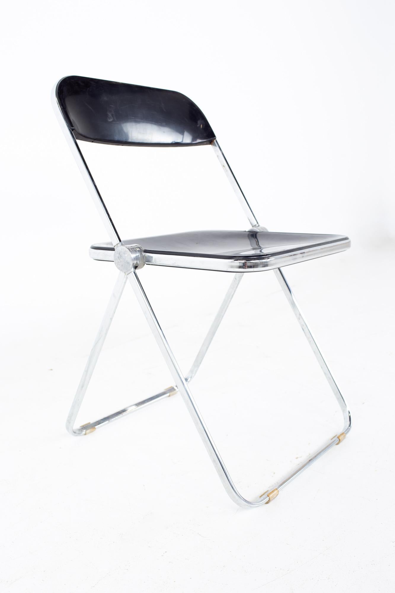 Italian Giancarlo Piretti Anonima Castelli Style MCM Smoked Lucite Folding Chair Set 3 For Sale