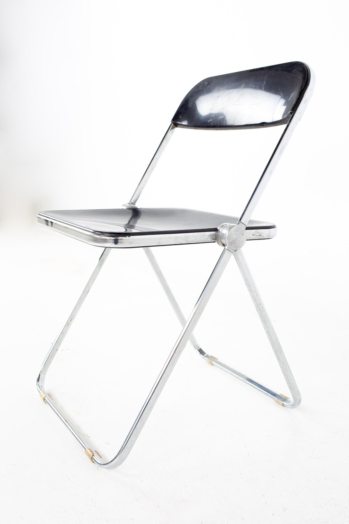 Late 20th Century Giancarlo Piretti Anonima Castelli Style MCM Smoked Lucite Folding Chair Set 3 For Sale