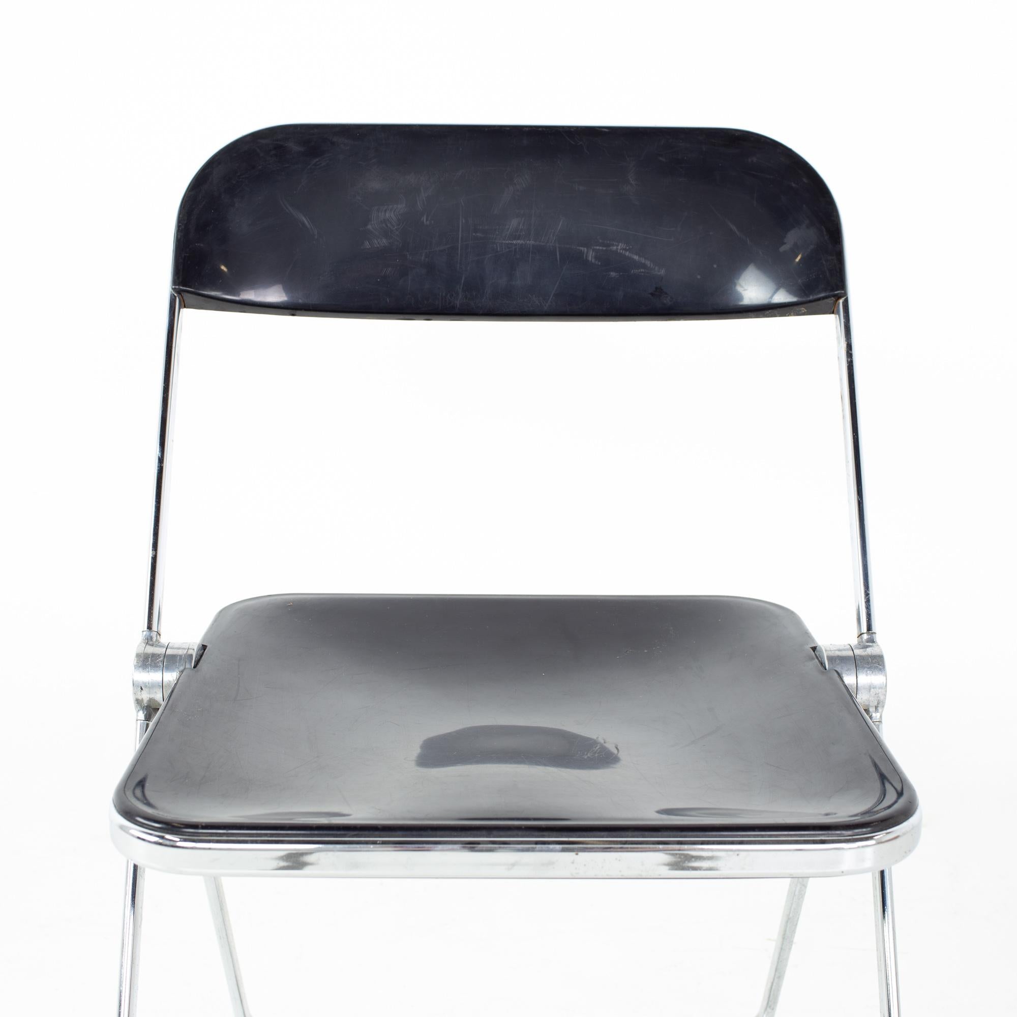 Chrome Giancarlo Piretti Anonima Castelli Style MCM Smoked Lucite Folding Chair Set 3 For Sale