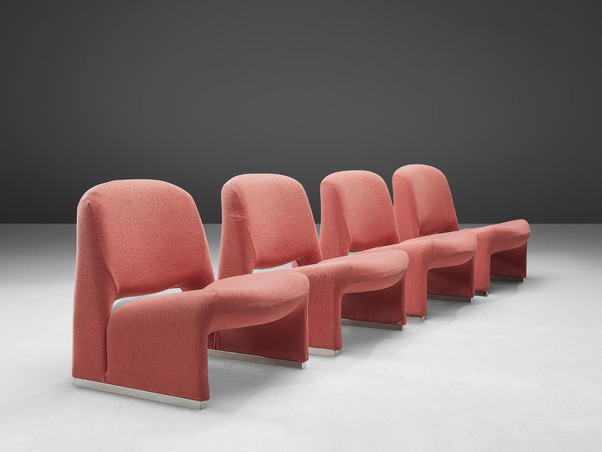 Mid-Century Modern Giancarlo Piretti 'Arki' Easy Chairs in Pink Upholstery