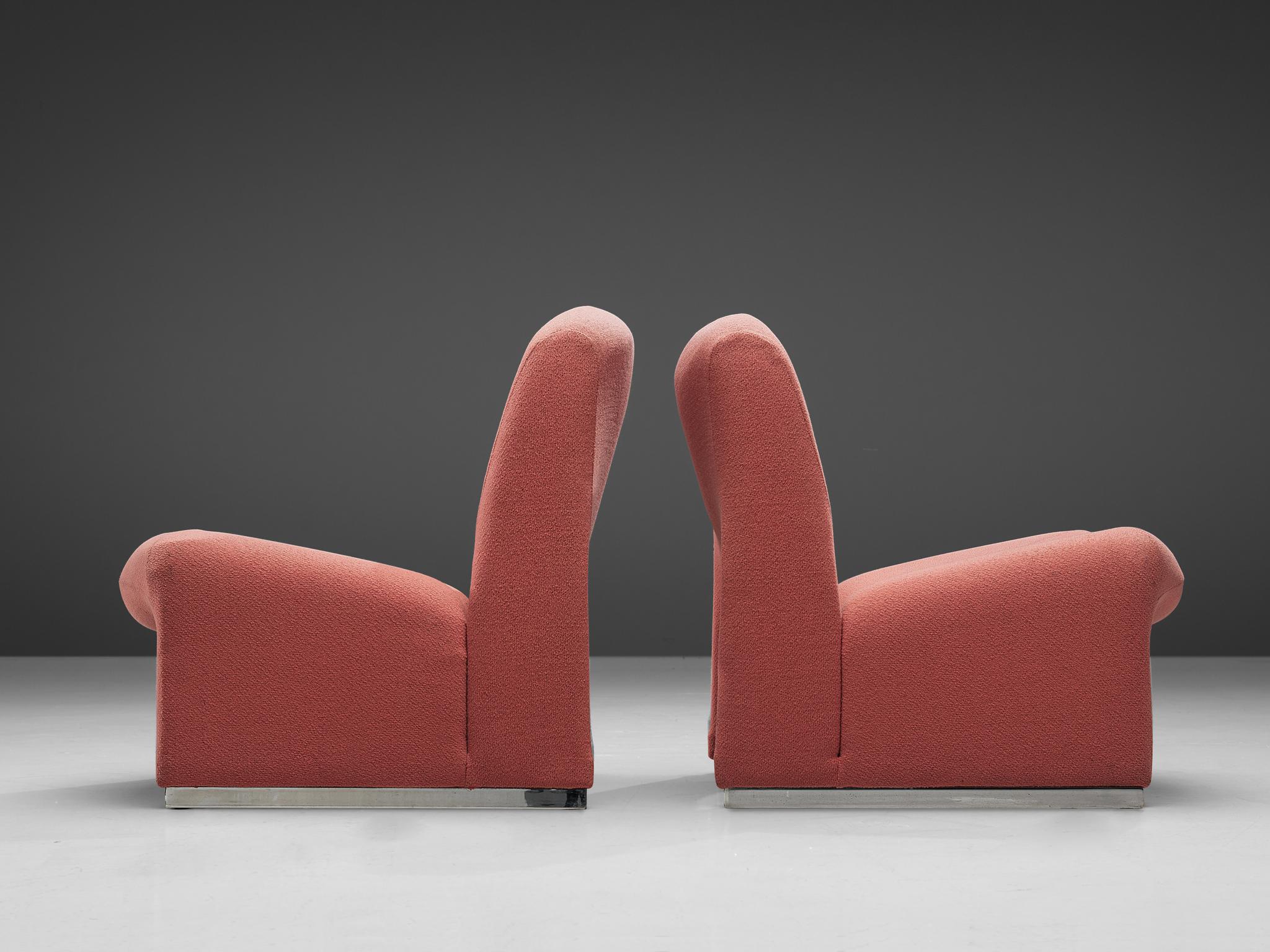 Aluminum Giancarlo Piretti 'Arki' Easy Chairs in Pink Upholstery