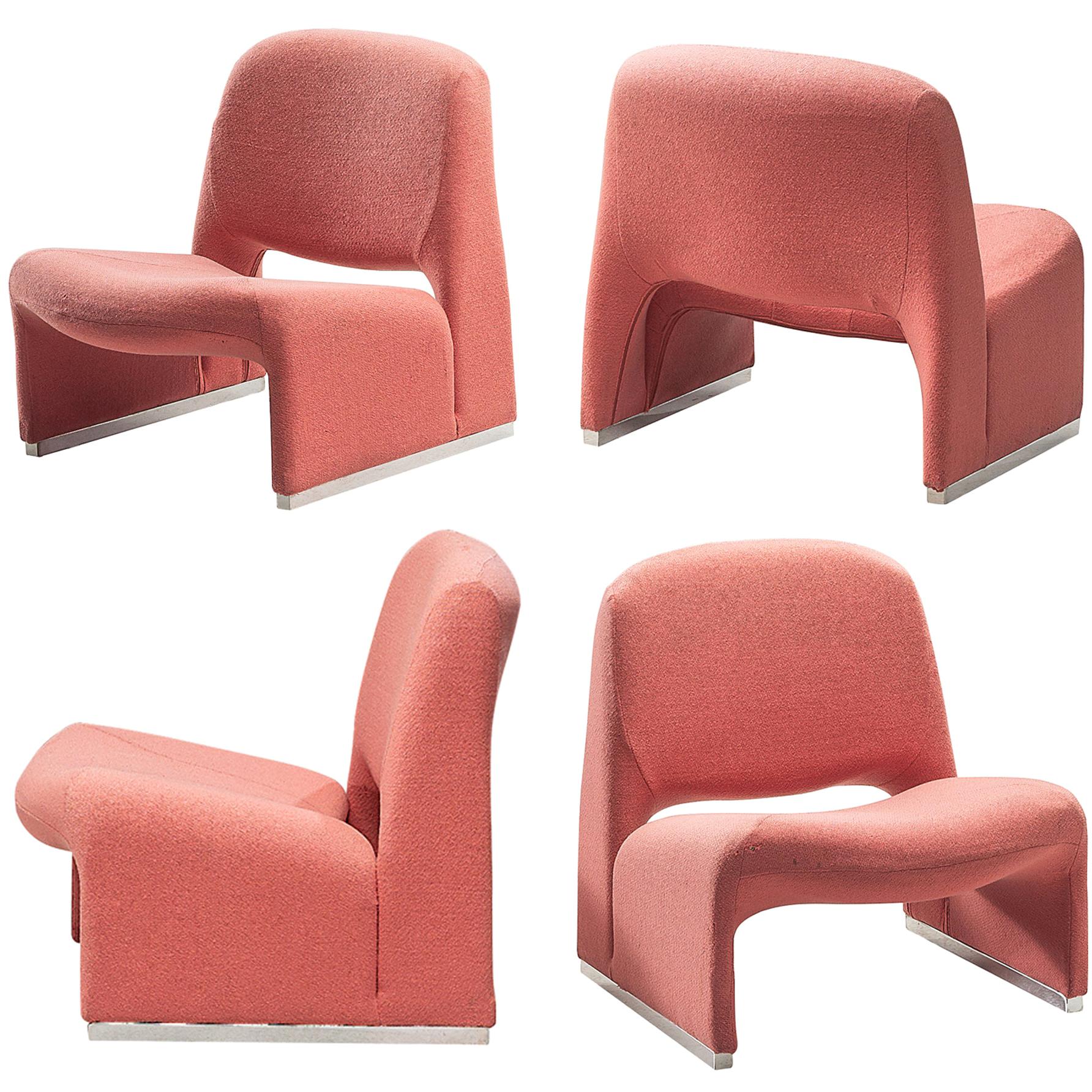 Giancarlo Piretti 'Arki' Easy Chairs in Pink Upholstery