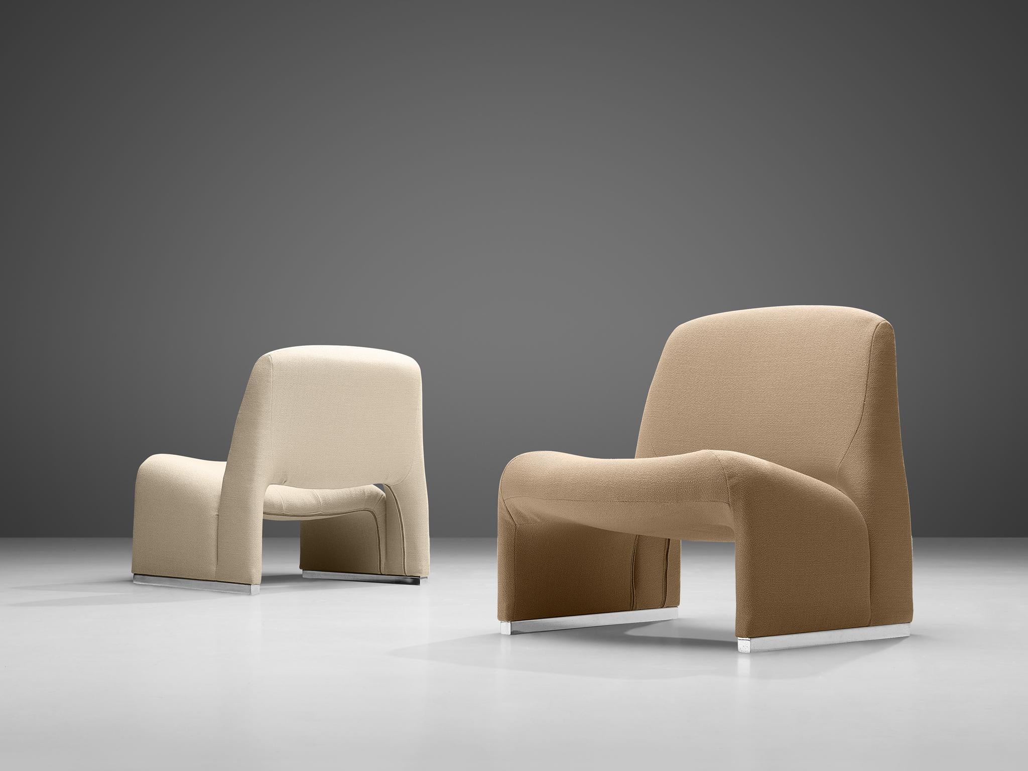 Aluminum Giancarlo Piretti 'Arki' Pair of Bicolor Easy Chairs in Fabric Upholstery