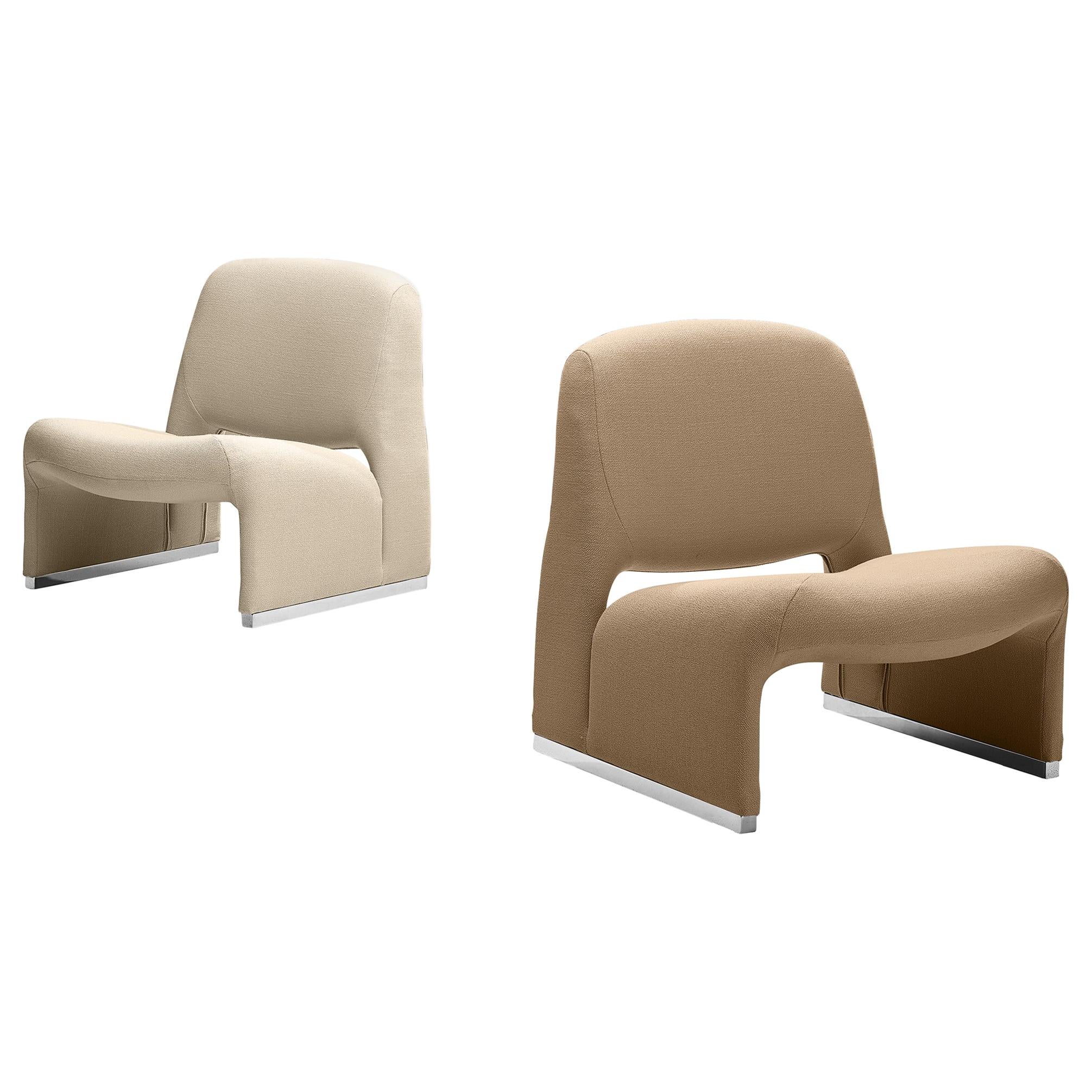 Giancarlo Piretti 'Arki' Pair of Bicolor Easy Chairs in Fabric Upholstery