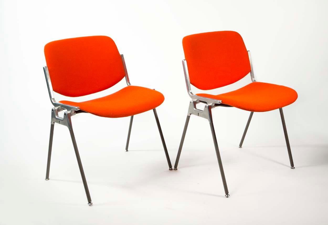 Aluminum Giancarlo Piretti, DSC 106 Pair of Italian Stacking Chairs for Castelli, 1960s