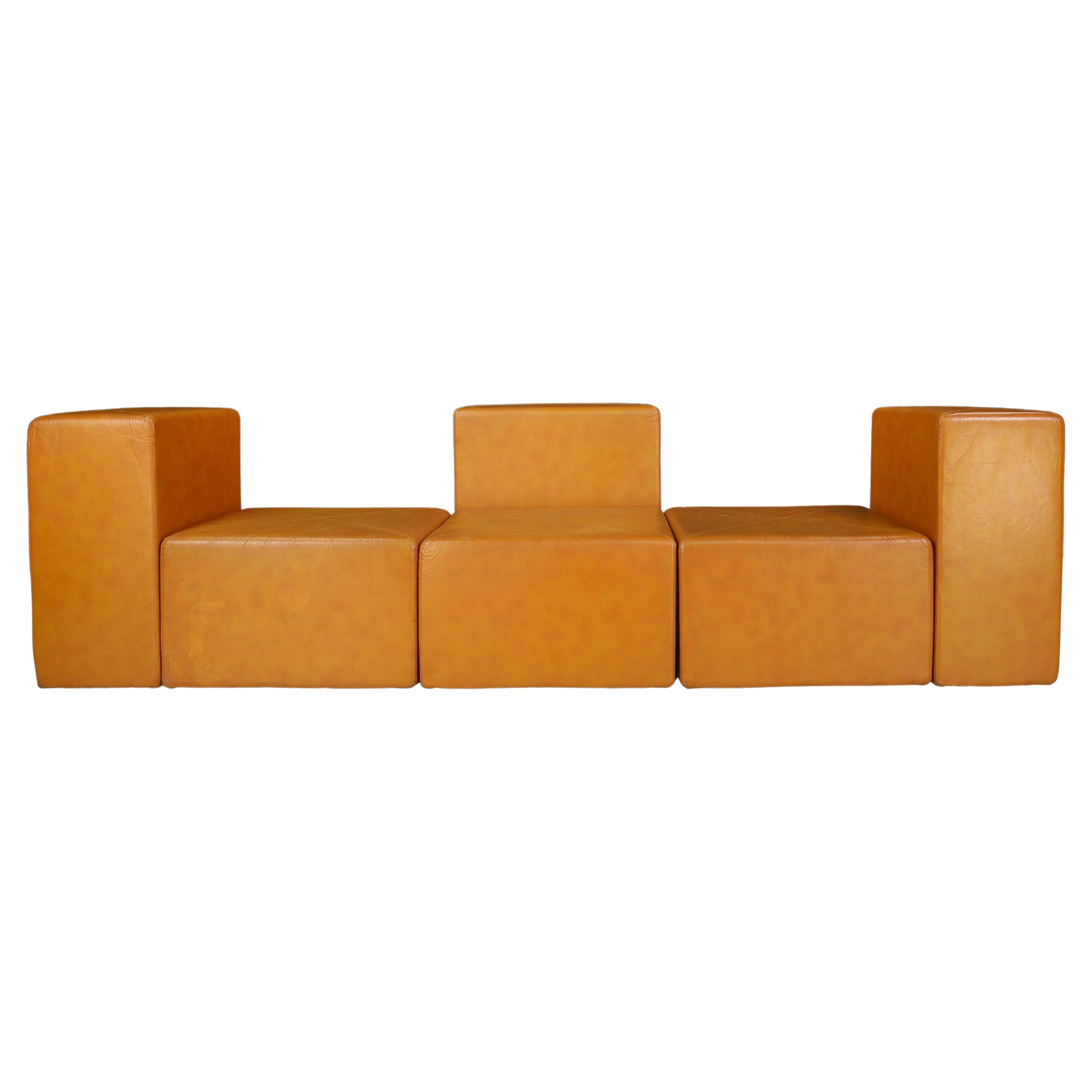 Modulares Sofa „Sistema 61“ aus cognacfarbenem Leder von Giancarlo Piretti für Anonima Castelli