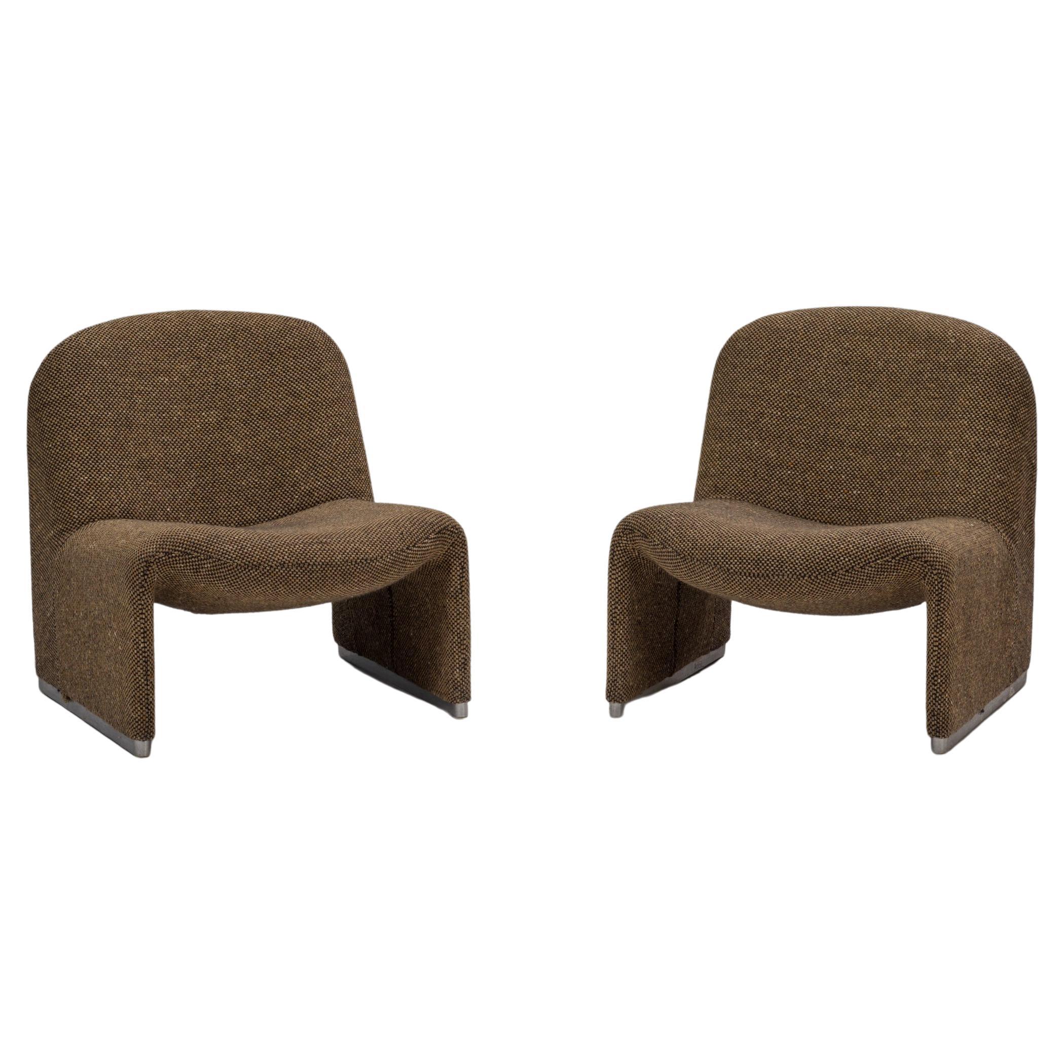 Giancarlo Piretti for Artifort Brown Tweed Alky Chairs, 1970s, Set of 2