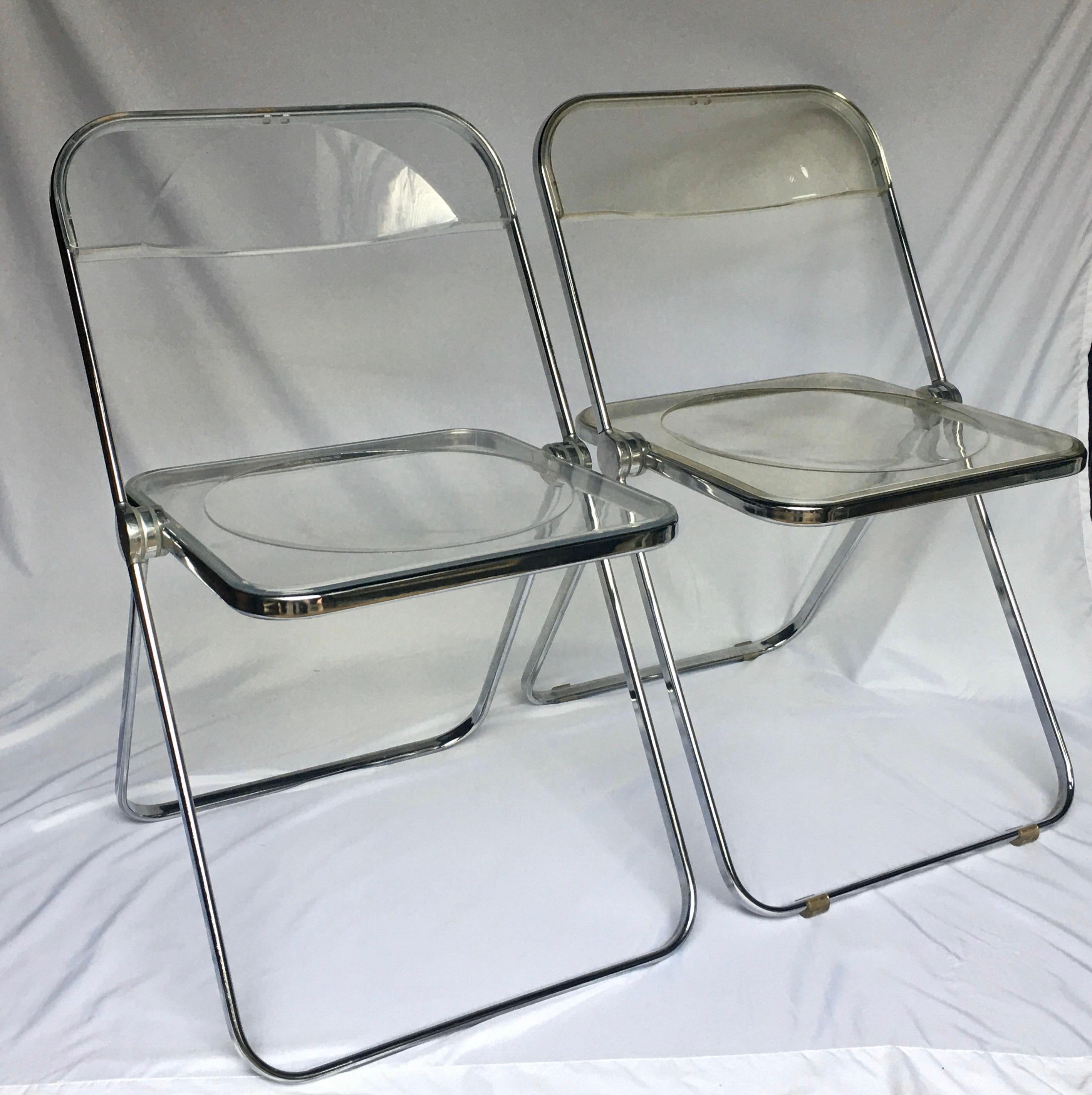 Mid-Century Modern Giancarlo Piretti for Castelli Modern Plia Lucite Folding Dining Chairs, Italy