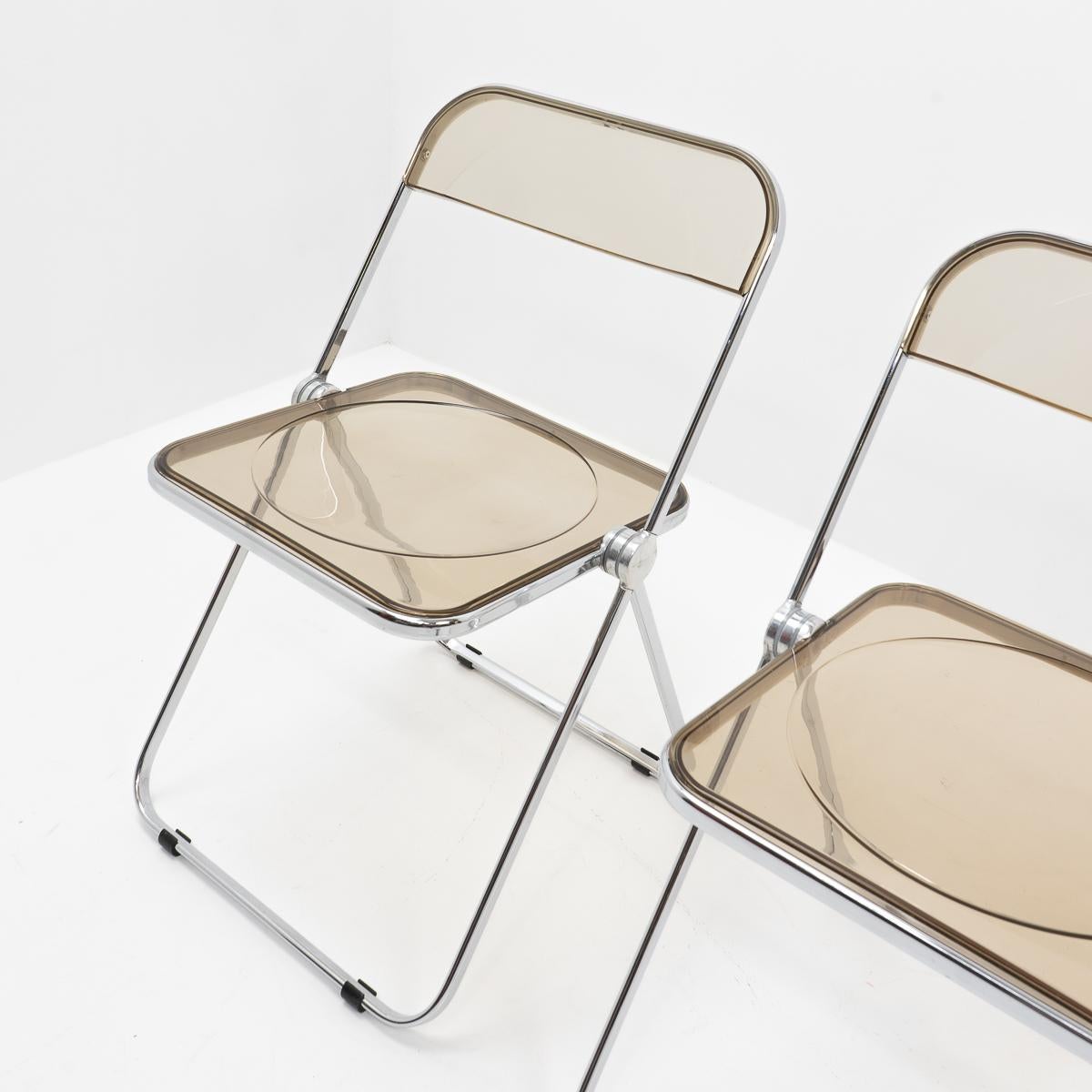 Metal Giancarlo Piretti for Castelli, Plia Chairs, Set of Two, 1970s For Sale