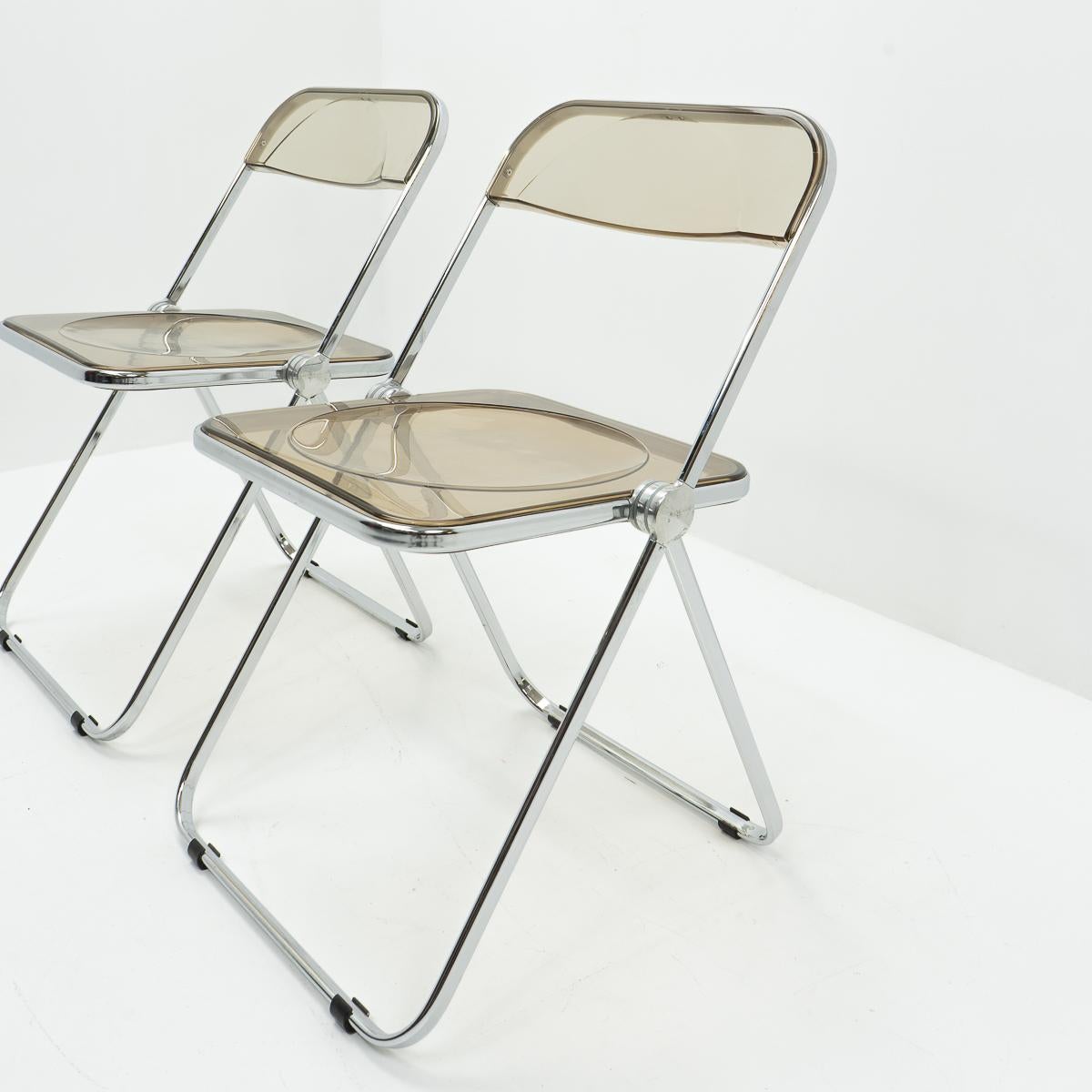 Italian Giancarlo Piretti for Castelli, Plia Chairs, Set of Two, 1970s For Sale
