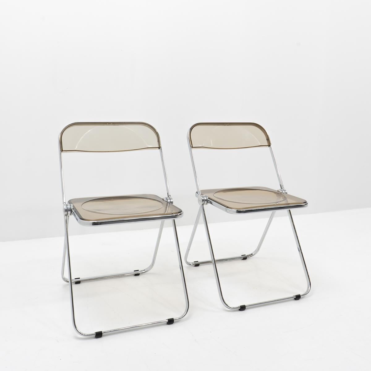 Mid-Century Modern Giancarlo Piretti for Castelli, Plia Chairs, Set of Two, 1970s For Sale