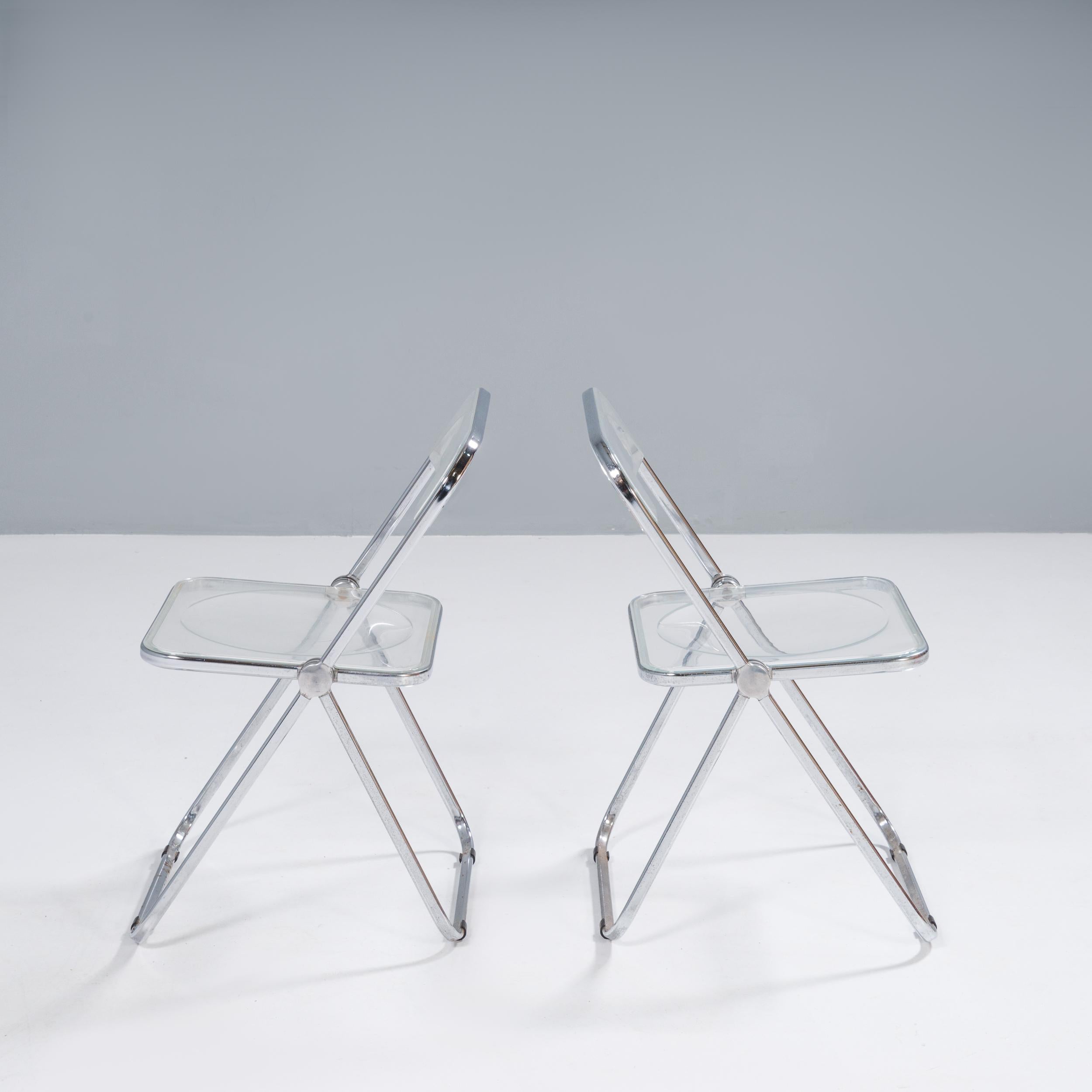 Futurist Italian Giancarlo Piretti for Castelli Plia Plastic Dining Chairs, Set of 2 For Sale