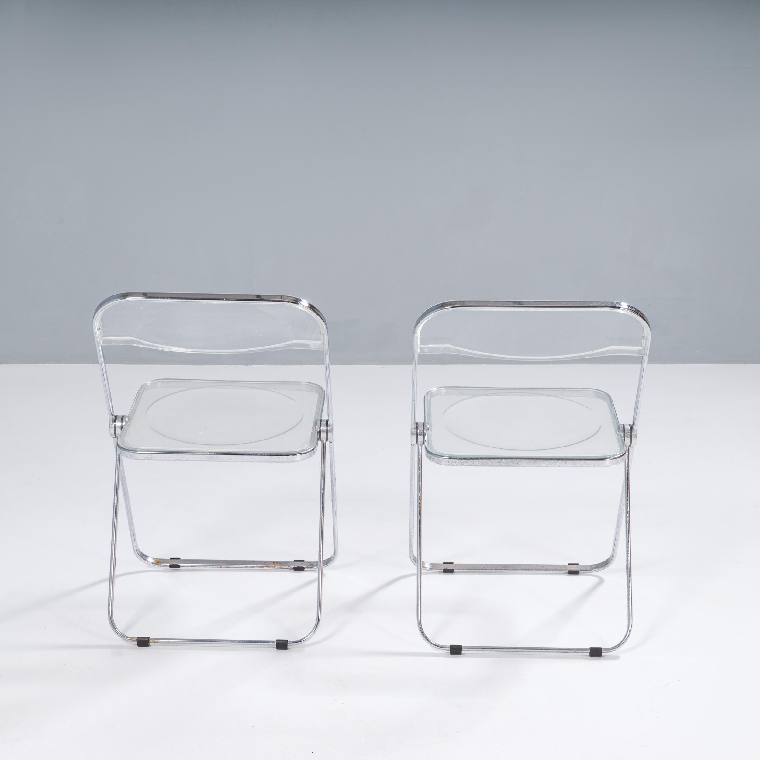 Italian Giancarlo Piretti for Castelli Plia Plastic Dining Chairs, Set of 2 In Good Condition For Sale In London, GB