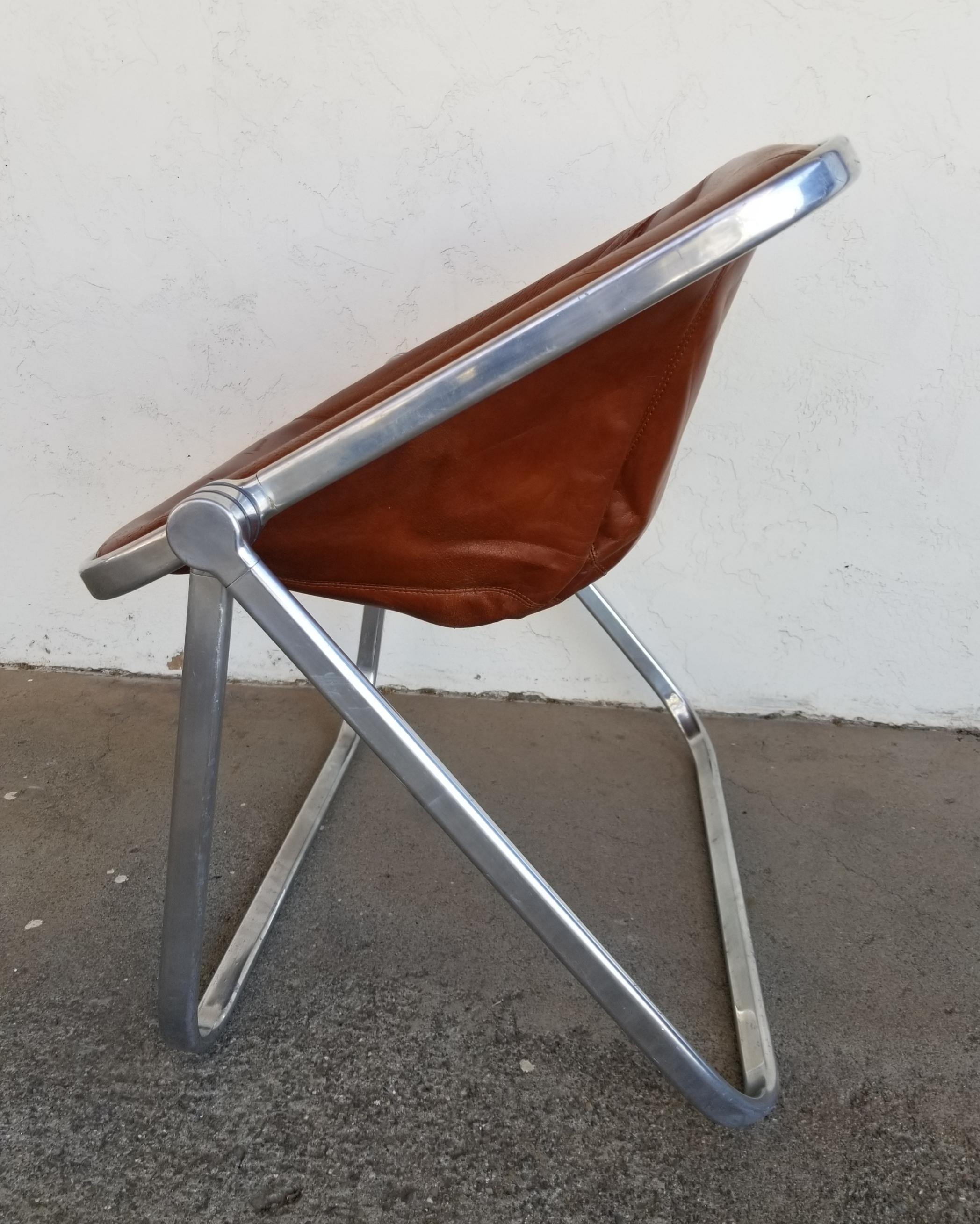Mid-Century Modern Giancarlo Piretti for Castelli Plona Leather & Chrome Folding Chair