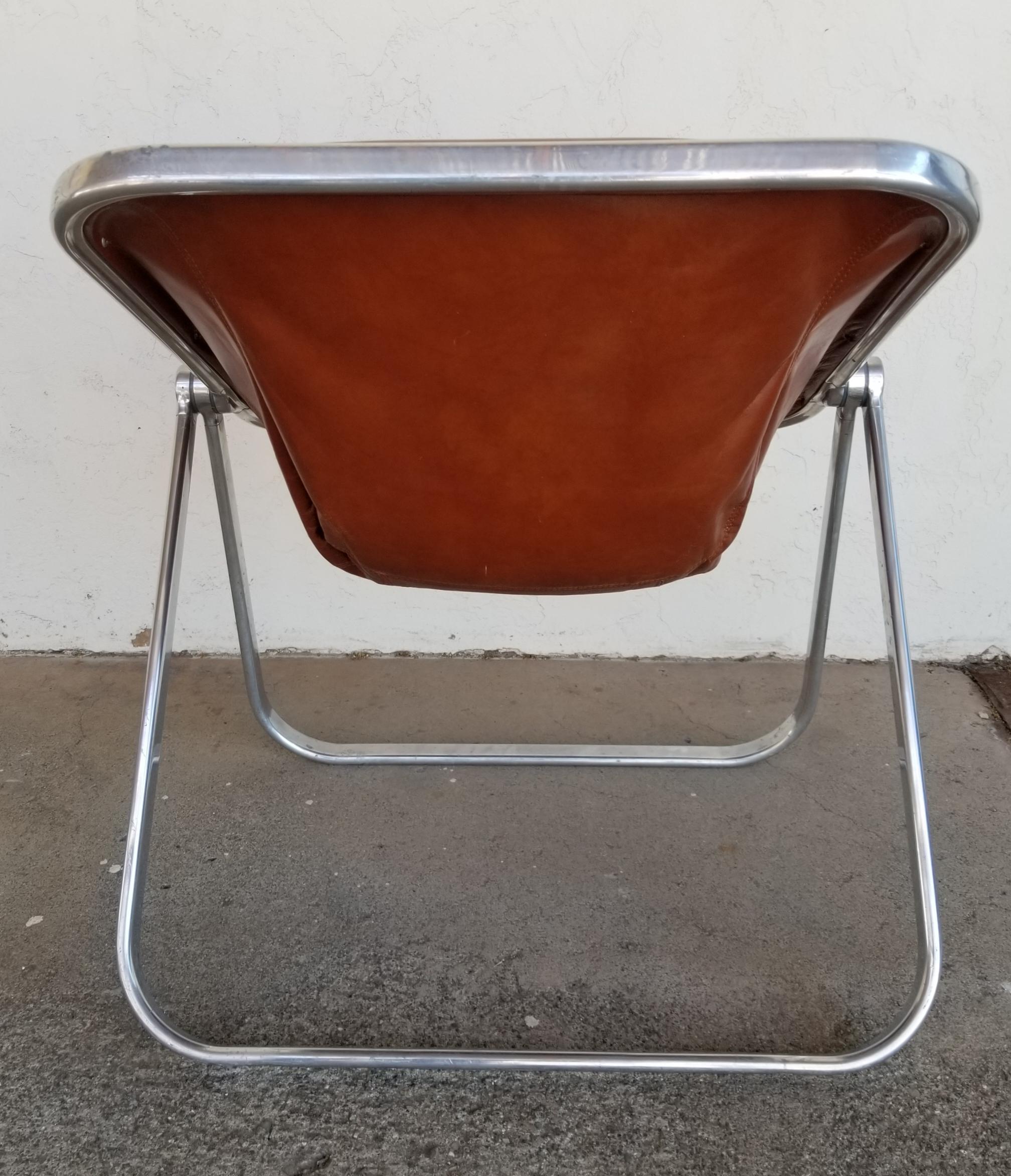 Giancarlo Piretti for Castelli Plona Leather & Chrome Folding Chair In Good Condition In Fulton, CA