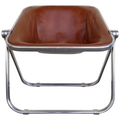 Giancarlo Piretti for Castelli Plona Leather & Chrome Folding Chair