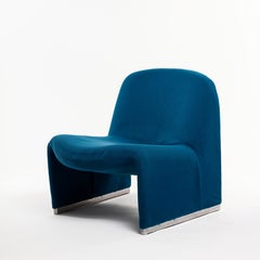Fauteuil de salon emblématique Alki de Giancarlo Piretti en tissu bleu d'origine Castelli