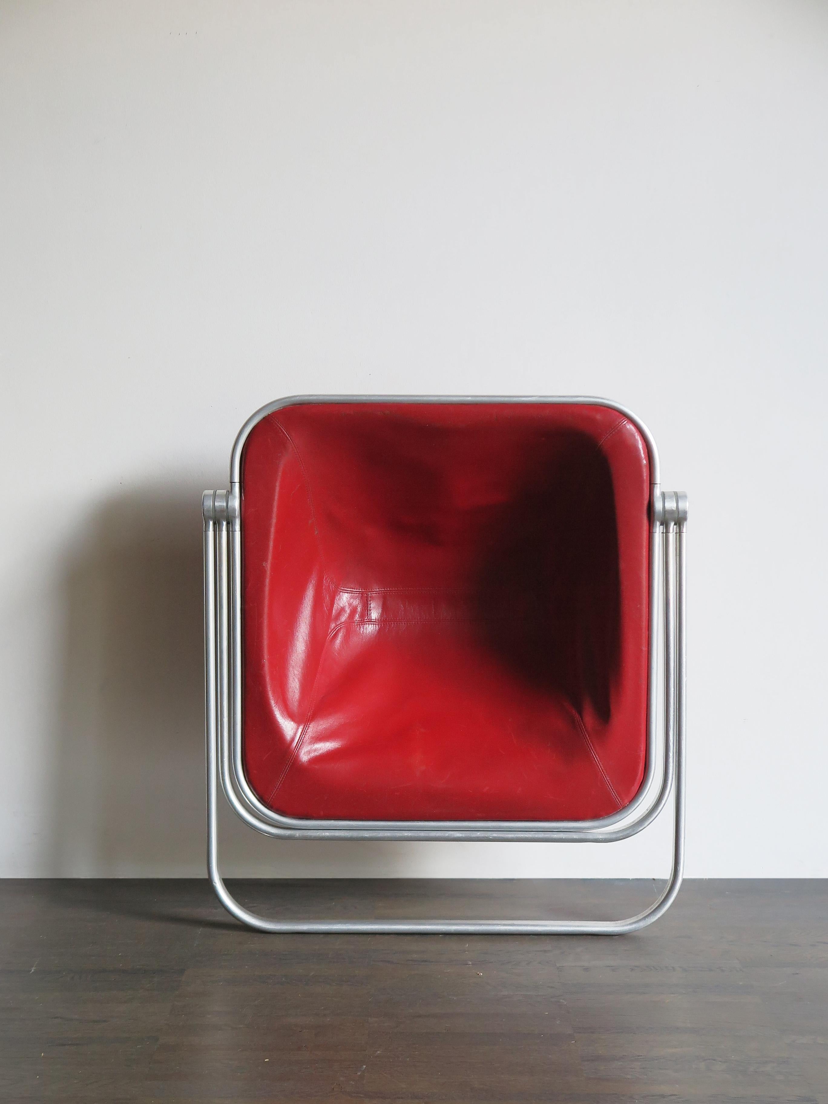 Late 20th Century Giancarlo Piretti Italian Red Armchair Model “Plona” for Anonima Castelli, 1970