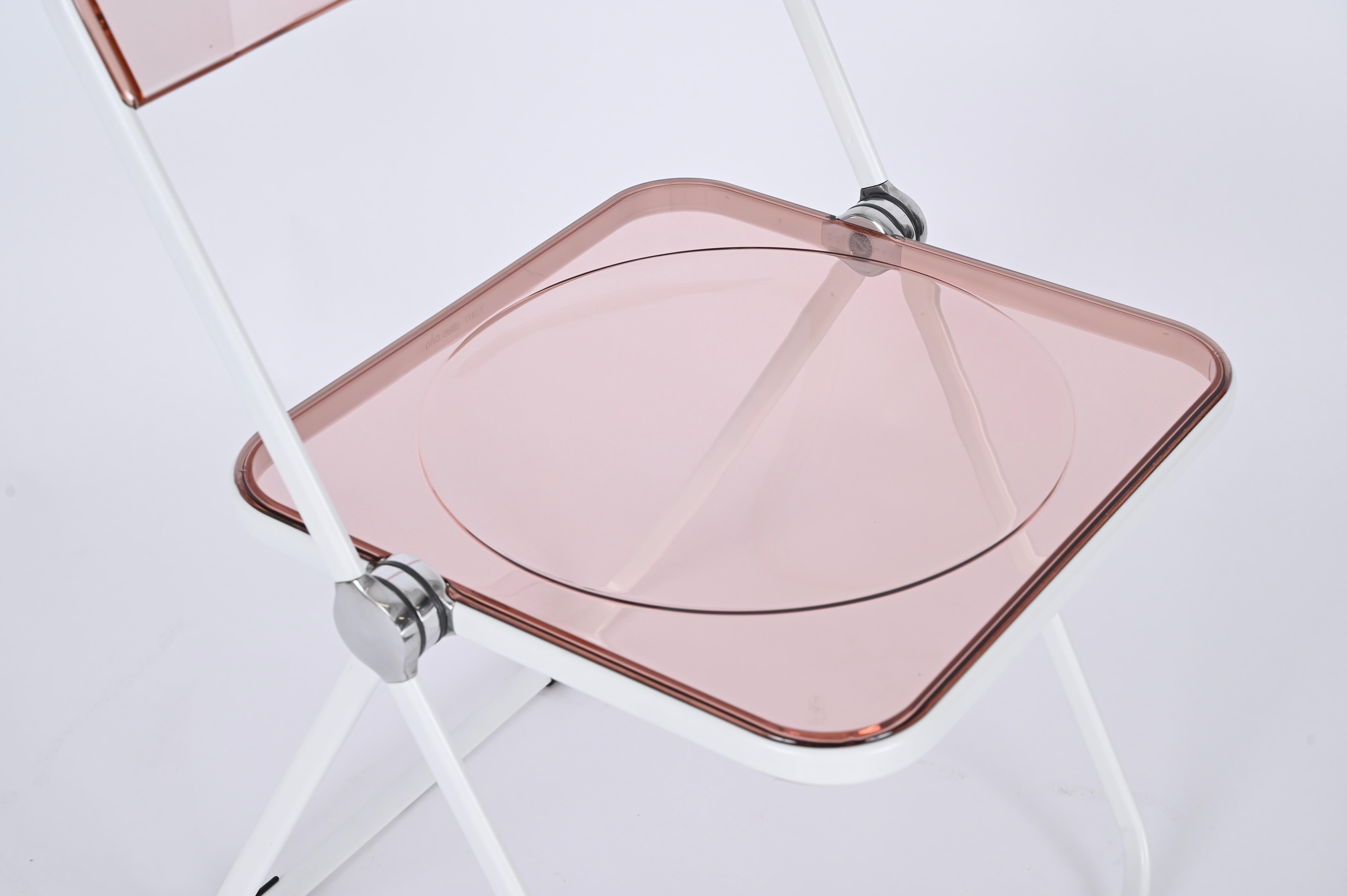 Giancarlo Piretti Lucite Pink and White Folding Plia Chairs for Castelli, 1970s For Sale 3