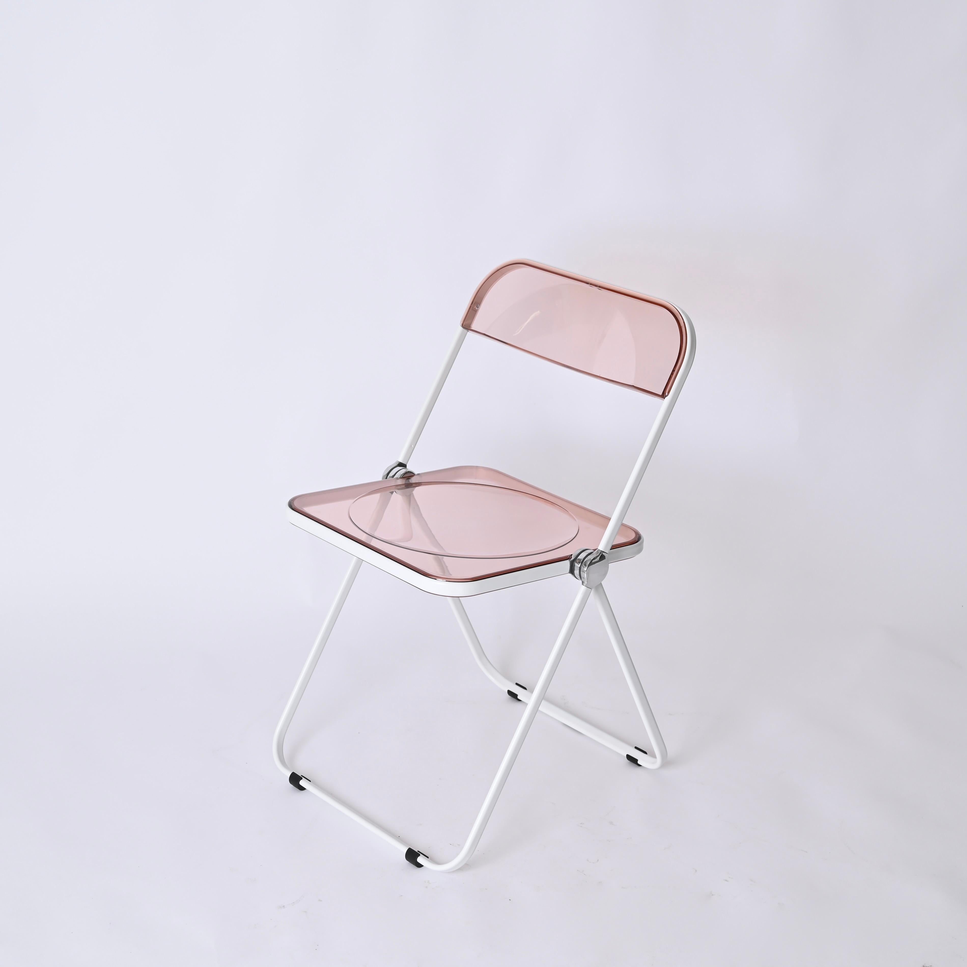 Giancarlo Piretti Lucite Pink and White Folding Plia Chairs for Castelli, 1970s For Sale 7