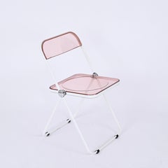 Giancarlo Piretti Lucite Pink and White Folding Plia Chairs for Castelli, 1970s