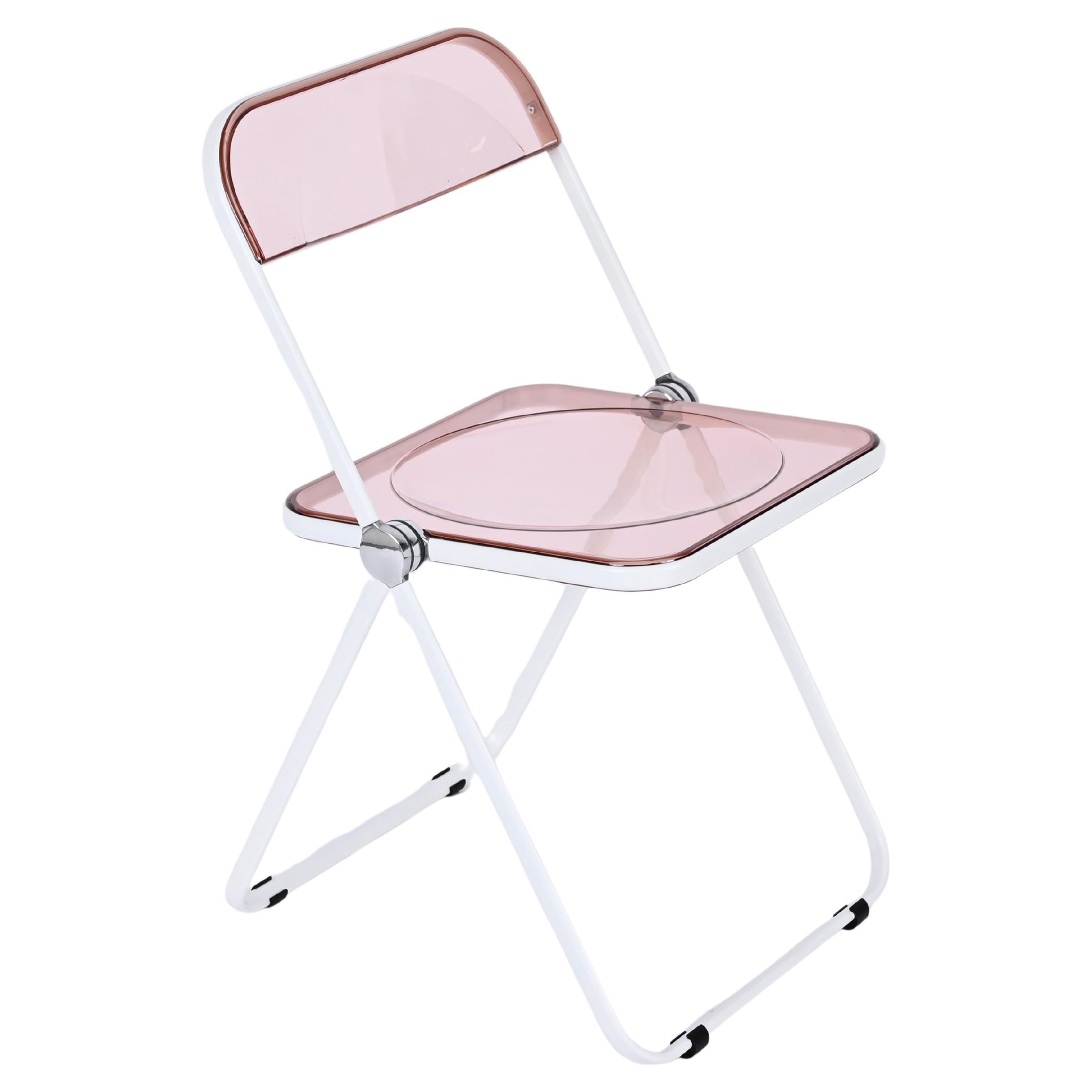 Giancarlo Piretti Lucite Pink and White Folding Plia Chairs for Castelli, 1970s For Sale