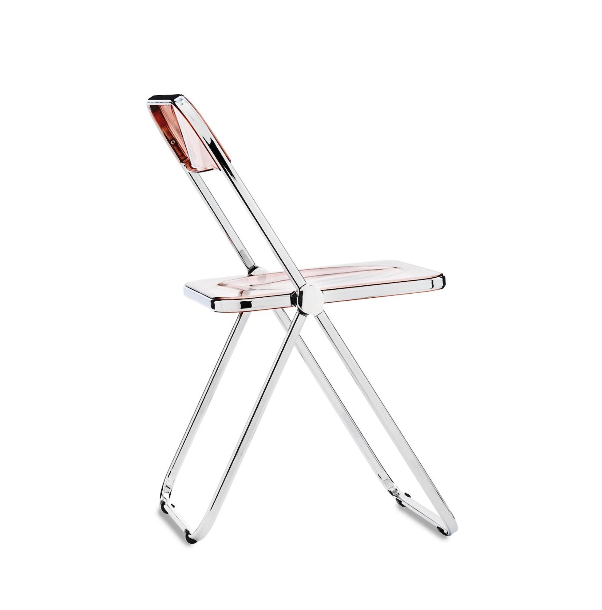 Set of 4 Lucite Pink and Chrome Plia Chairs, Piretti for Castelli, Italy 1970s For Sale 9