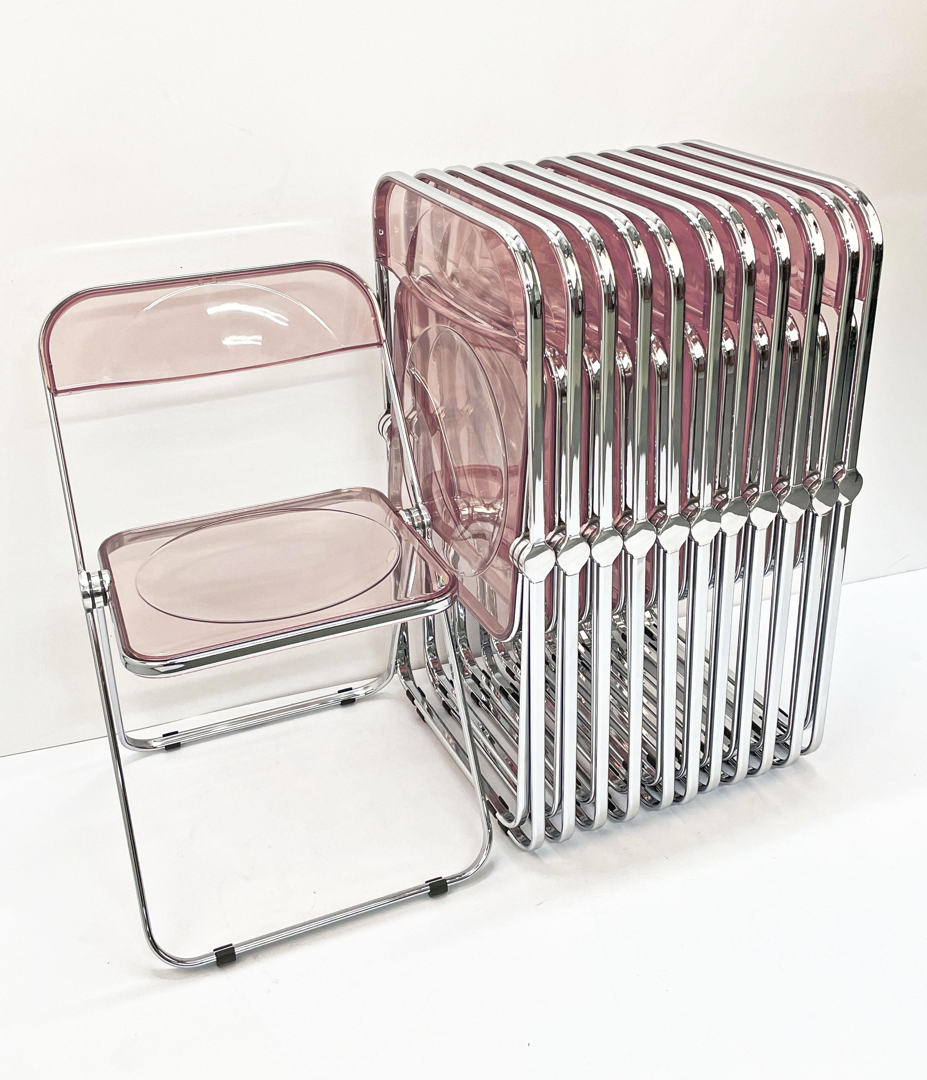 Ensemble de 12 chaises Plia rose lucite et chrome Piretti pour Castelli, Italie, années 1970 en vente 9