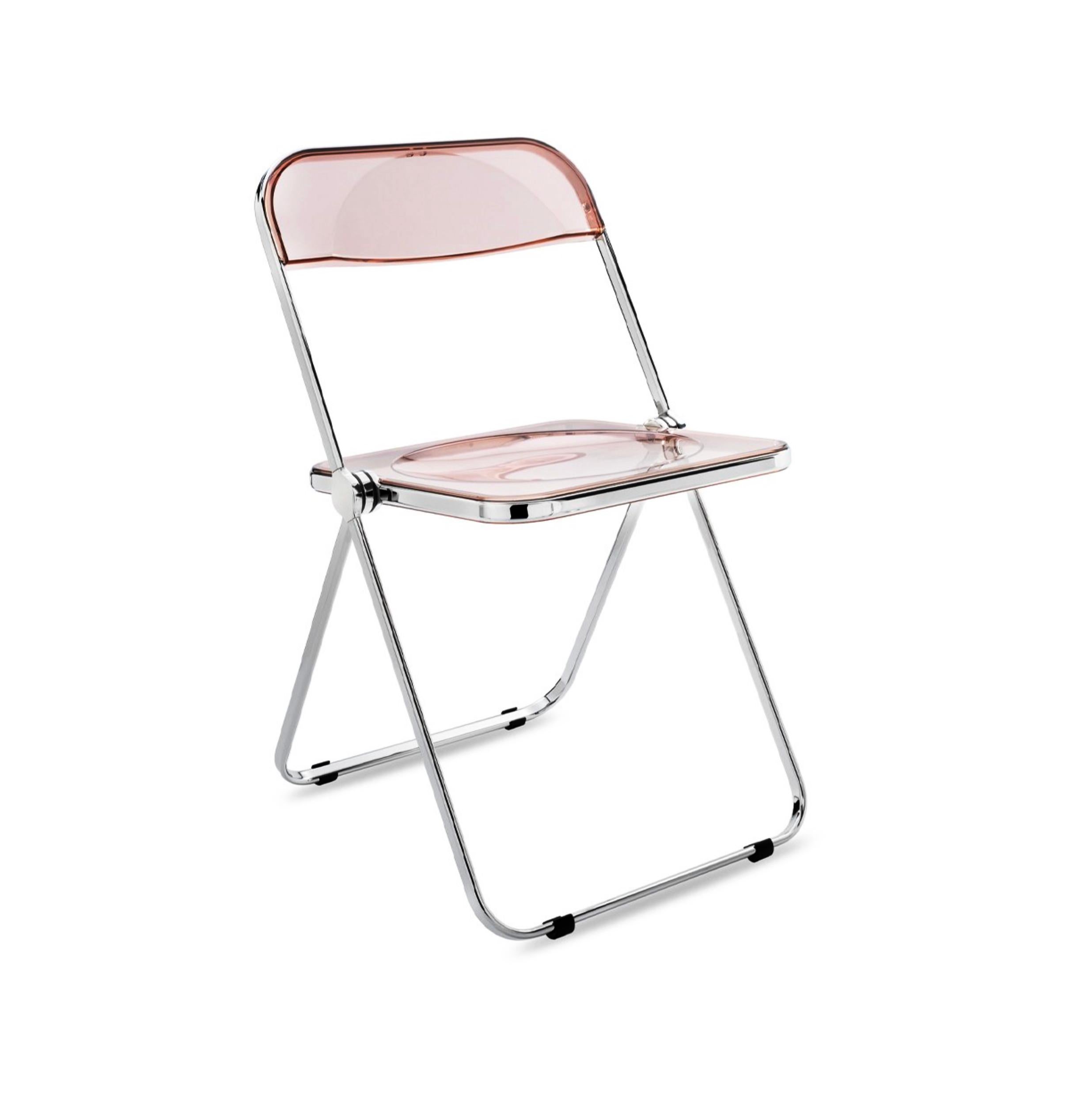Italian Set of 12 Lucite Pink and Chrome Plia Chairs, Piretti for Castelli, Italy 1970s For Sale