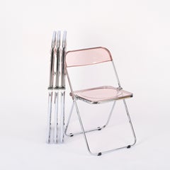 Set of 4 Lucite Pink and Chrome Plia Chairs, Piretti for Castelli, Italy 1970s
