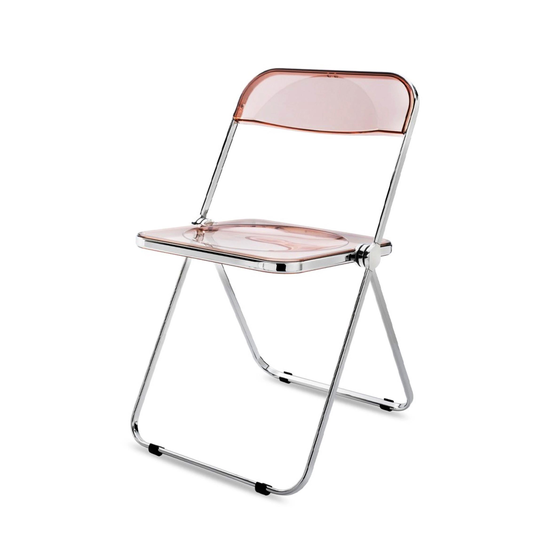 Aluminum Set of 6 Lucite Pink and Chrome Plia Chairs, Piretti for Castelli, Italy 1970s For Sale