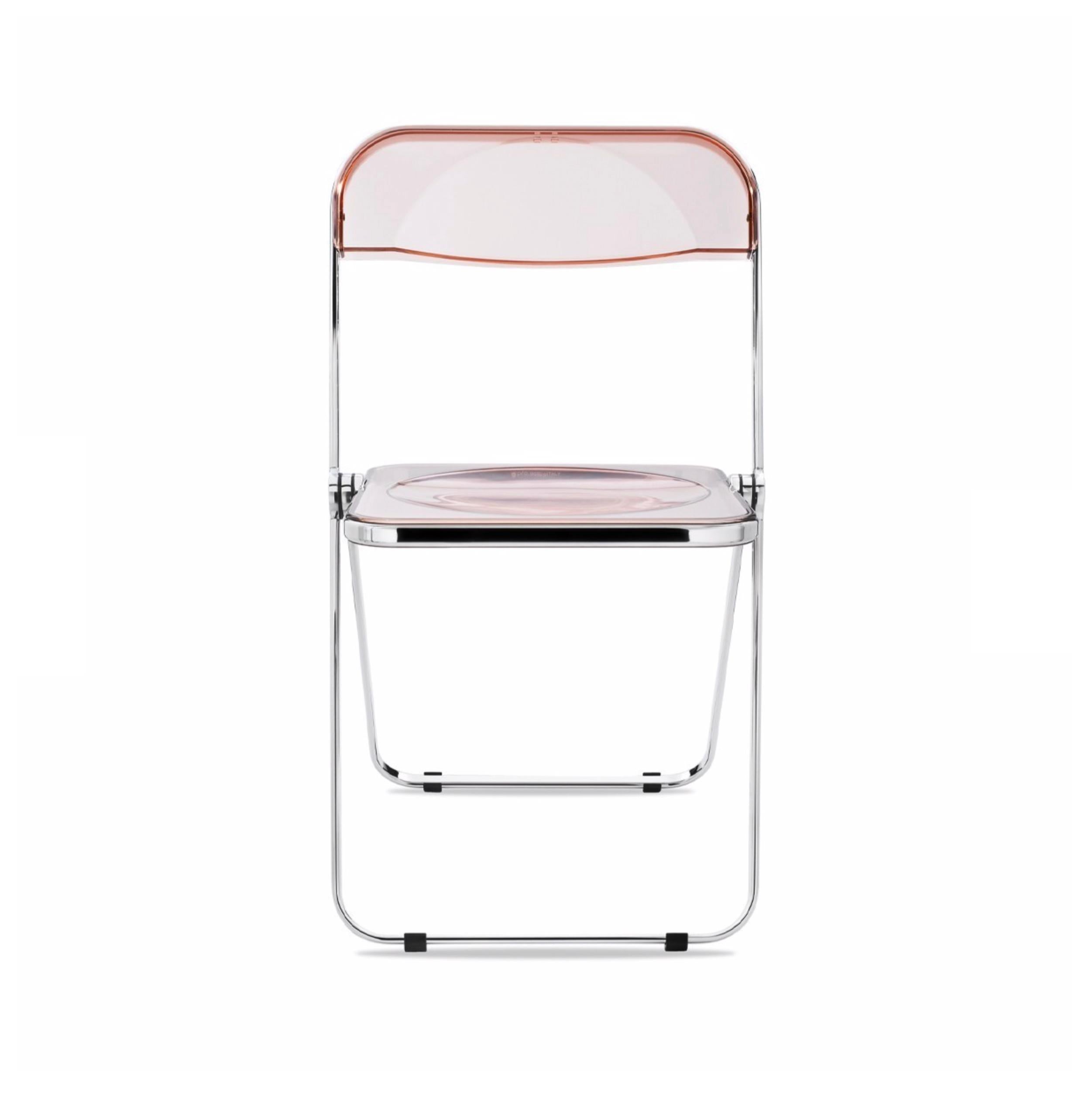 Steel Set of 12 Lucite Pink and Chrome Plia Chairs, Piretti for Castelli, Italy 1970s For Sale