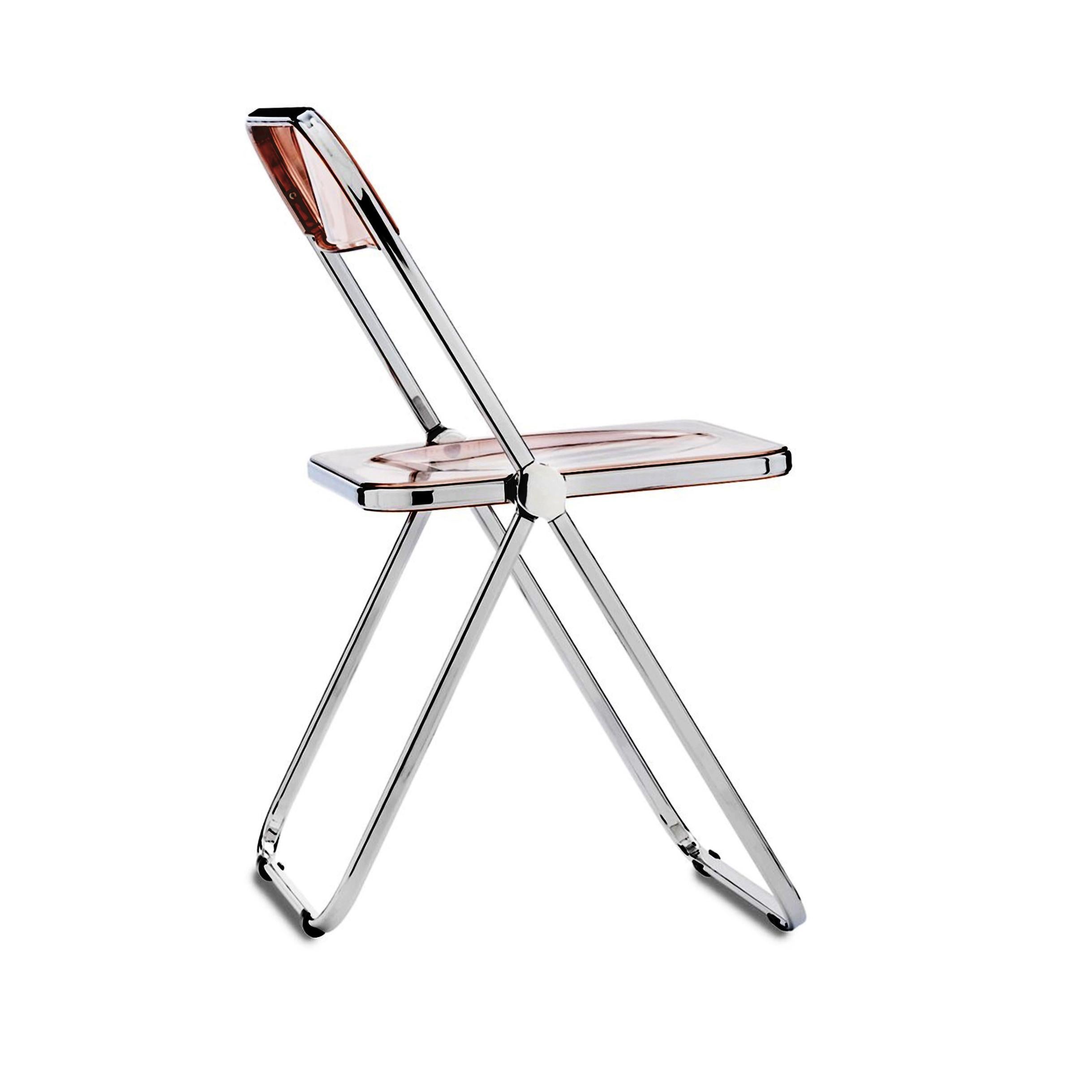 Set of 6 Lucite Pink and Chrome Plia Chairs, Piretti for Castelli, Italy 1970s For Sale 2