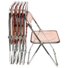 Retro Giancarlo Piretti Lucite Pink Folding "Plia" Italian Chairs for Castelli, 1970s