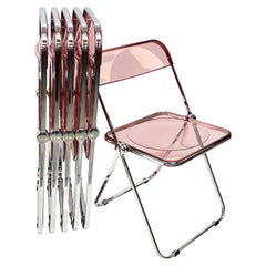 Giancarlo Piretti Lucite Pink Folding "Plia" Italian Chairs for Castelli, 1970s