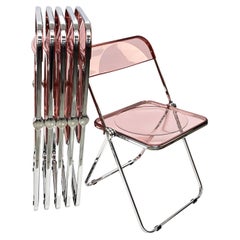 Giancarlo Piretti Lucite Pink Folding "Plia" Italian Chairs for Castelli, 1970s