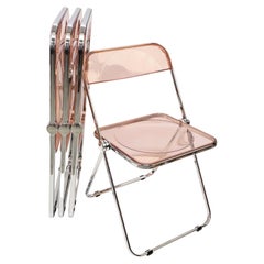 Giancarlo Piretti Lucite Pink Folding "Plia" Italian Chairs for Castelli, 1970s