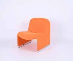 Giancarlo Piretti Mid-Century Orange "Alky" Italian Armchairs, Castelli 1970s
