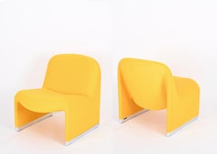 Giancarlo Piretti Mid-Century Yellow "Alky" Italian Armchairs, Castelli 1970s